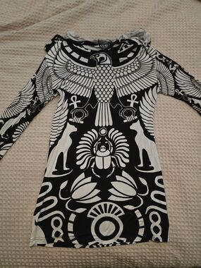 Killstar Black & White Egyptian Graphic Long-Sleeve Dress